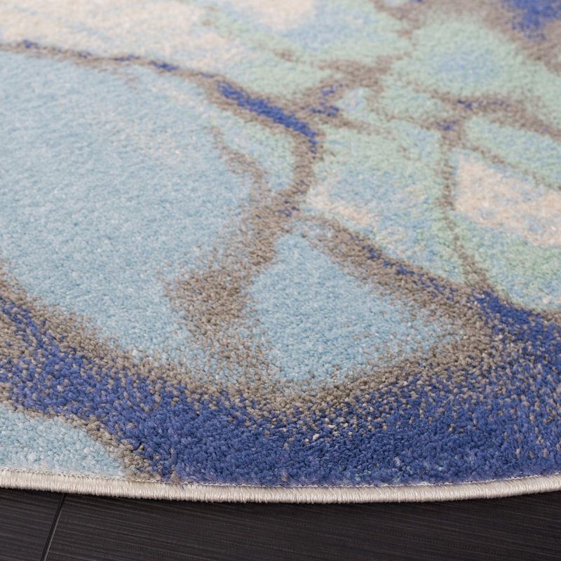 Tapis bleu clair / gris Liesegret 512, Rond 6 pi 7 po