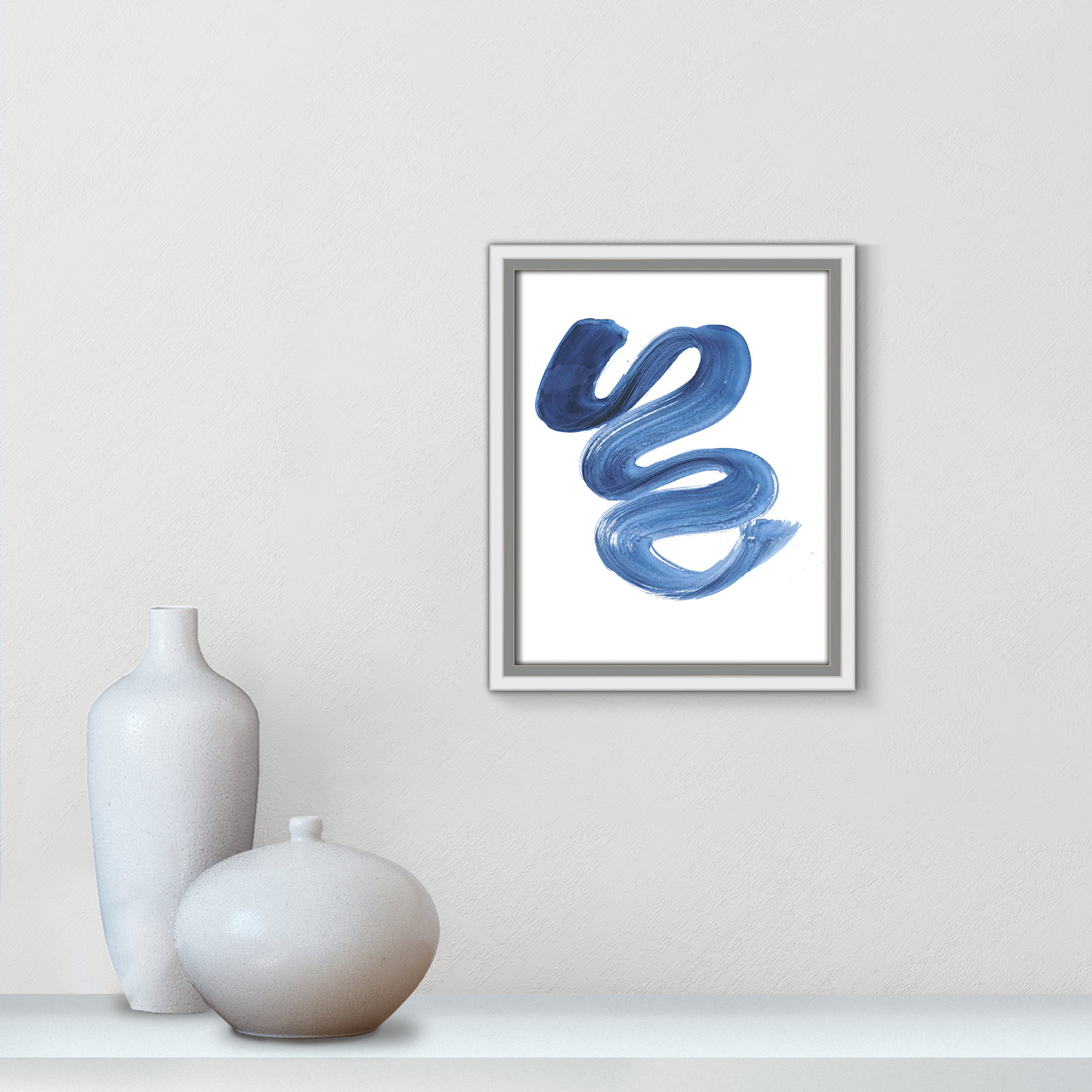 Coppola "Slinky Indigo II" Print by Filippo Ioco, White Framed Canvas, 11.5" H x 9.5" W x 2" D