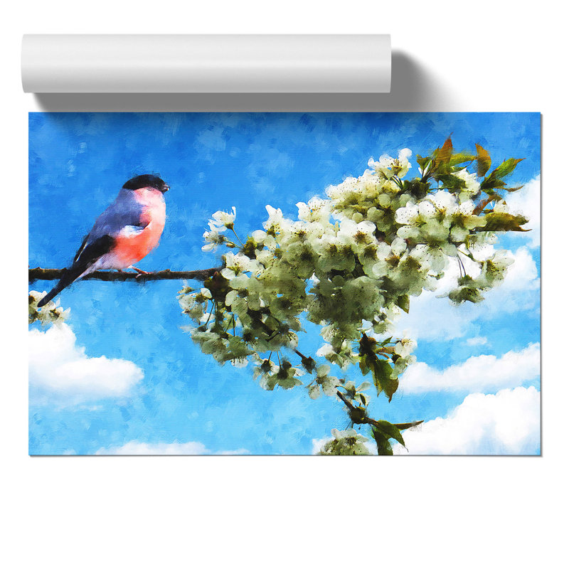 Bullfinch Bird On A Tree - No Frame Print, 30cm H x 42cm W x 0.1cm D