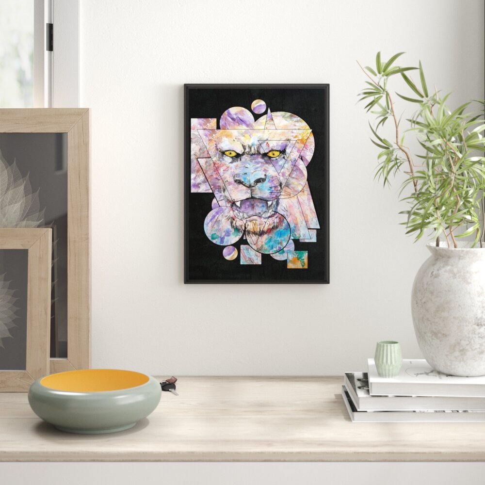 Gerahmtes Wandbild Painted lion black