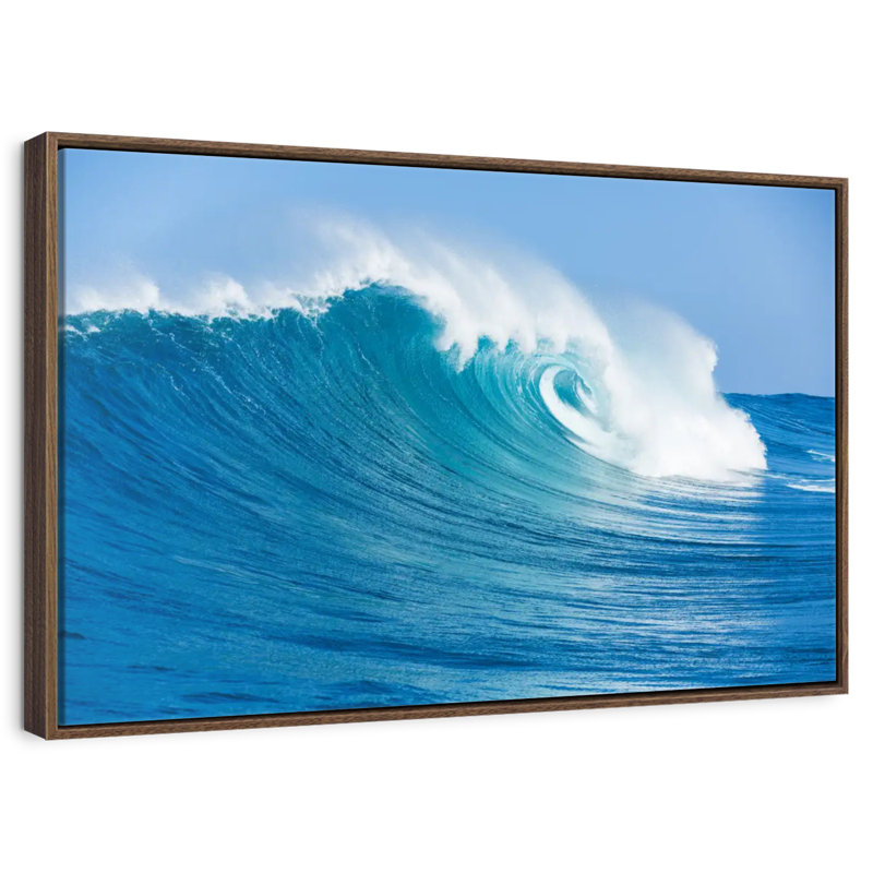 Ocean Wave Break, 19 po x 13 po, Cadre flottant noyer