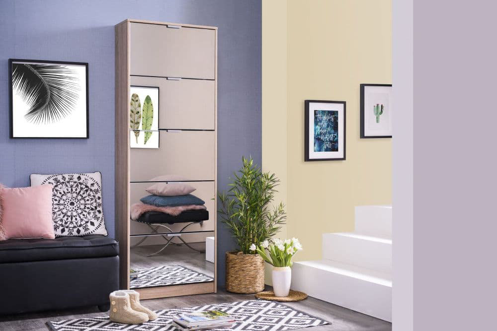 Nolarad 5-tier Mirrored Shoe Rack Cabinet - Space-saving Organiser With Oak Effect For 20+ Pairs