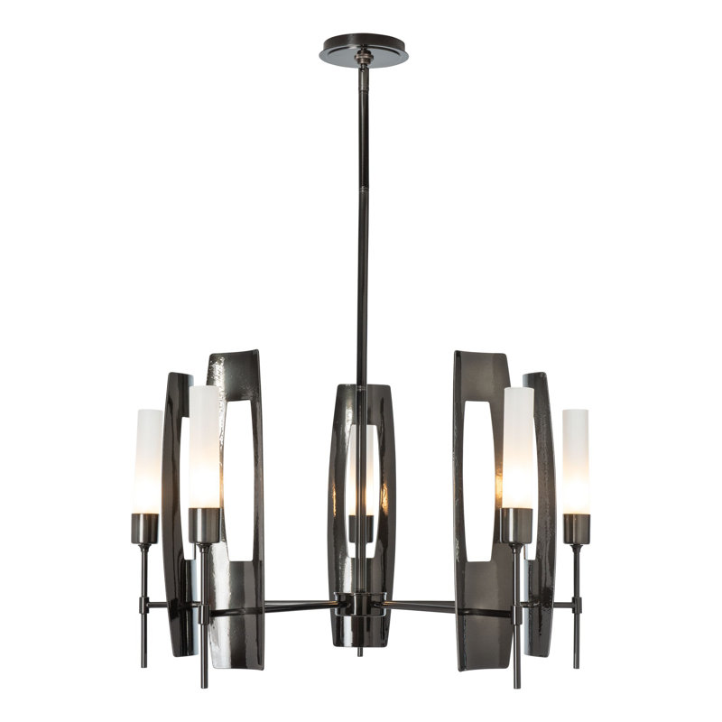 Passage 5 - Light Wagon Wheel Chandelier, Ink, Frosted Glass