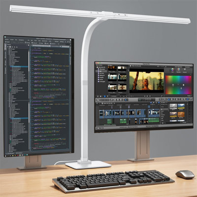 Desk Lamp, 24W 1200 Lumen Brightest LED Desk Lamp, 31.5 Inch Wide Dimmable Architect Task Light With Base, Eye Protection Tall Desk Lamp For Workbench Office Lighting Computer