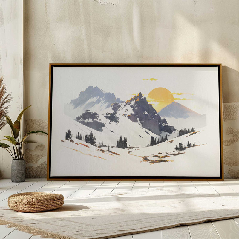 Impression sur toile Snowy Peaks at Sunrise, Cadre flottant noir satiné, H 32,75 po x l 48,75 po x P 1,75 po