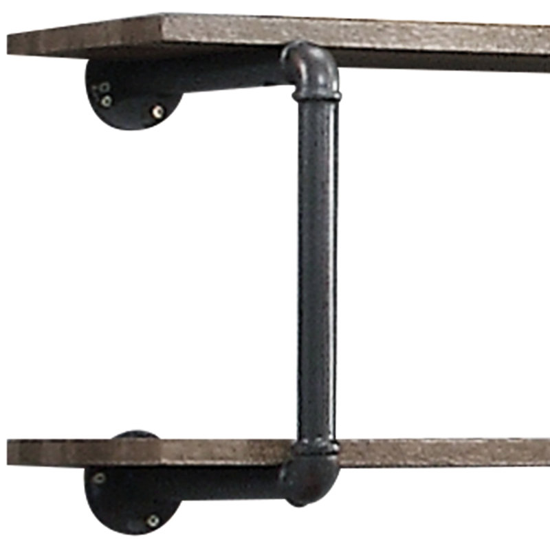 Support mural avec finition - chêne antique et gris sable, 2 tablettes pour optimiser l’espace, tube en métal, attrait pour matériaux mixtes, montage facile, présentoir gris polyvalent pour la décoration intérieure, structure, matériaux,