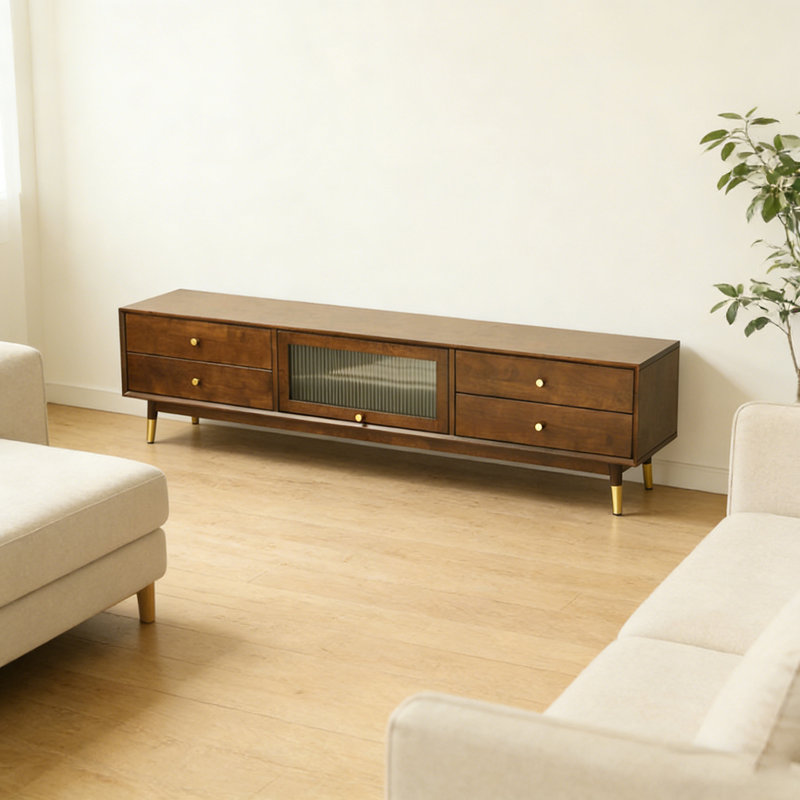 Meuble télé pour téléviseur de 70 po ou moins, H 17,71 po x L 59,05 po x l 13,77 po, Brun noisette