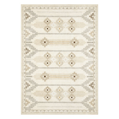 8x10 Large Boho Machine Washable Area Rug, Non-Slip Low-Pile Stain Resistant Foldable Carpet for Dining Room Playroom Office