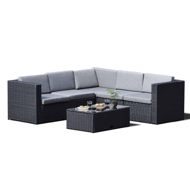 Atilano 5-Person Sectional Seating Group with Cushions, Noir