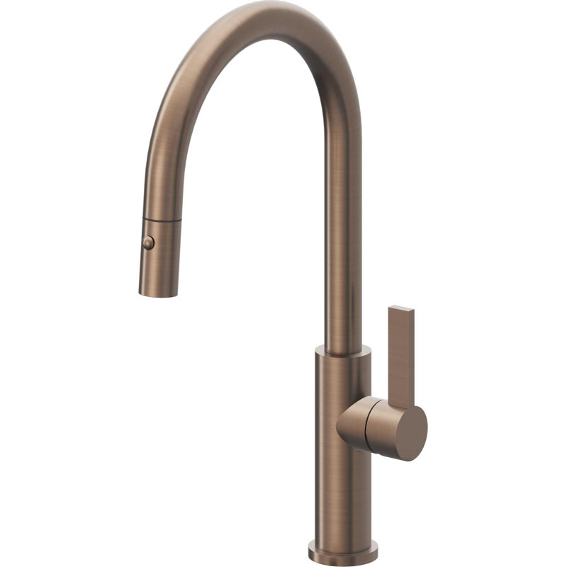 Corsano Contemporary Pull Down Kitchen Faucet with Button Sprayer High Arc Spout and FB Series Handle, Satin Bronze