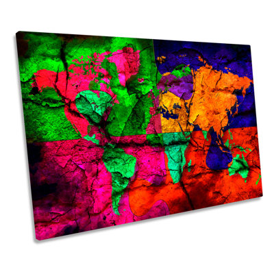 Map Of The World Multi Coloured - Wrapped Canvas Print