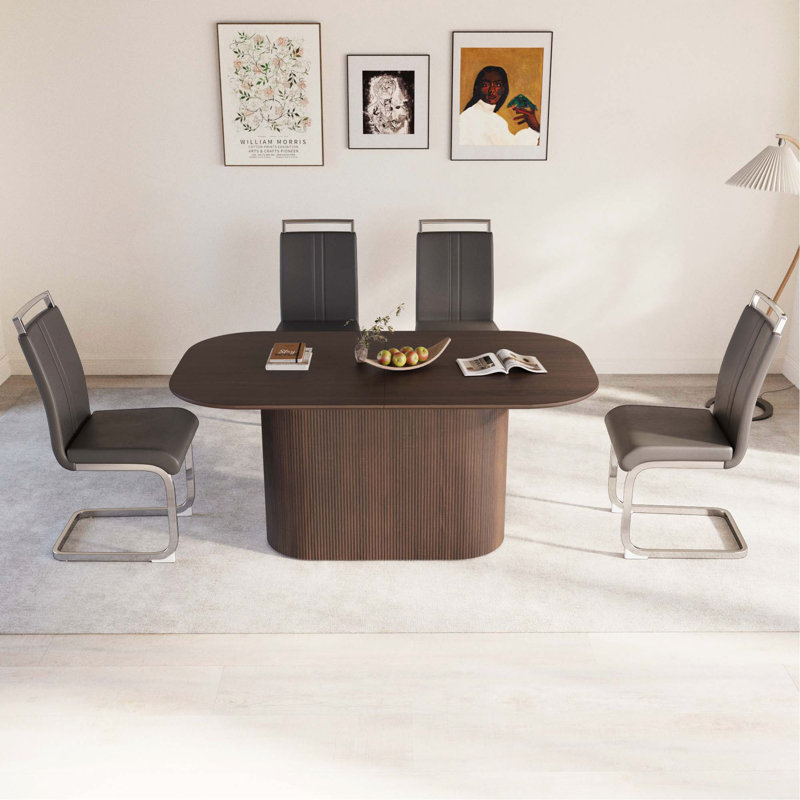 Ensemble de table de salle à manger en bois aggloméré de 63 po de style moderne médiéval et de chaise en polyuréthane sans accoudoirs. Ensemble de chaises de bureau et de pieds en métal, convenant à la maison et à la cuisine