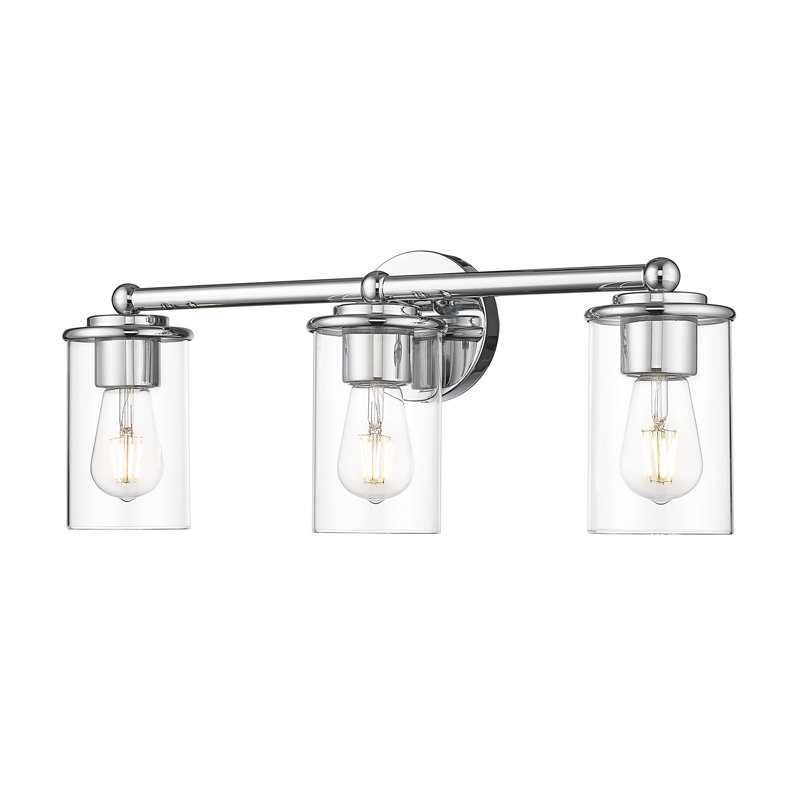 Cheetham 3-Light Steel Dimmable Vanity Light with Clear Glass Shades, Chrome
