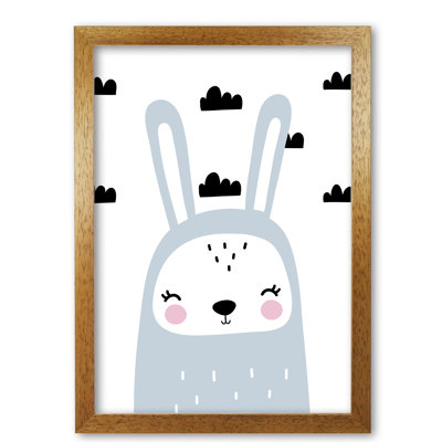 Blue Scandi Bunny With Clouds - Painting