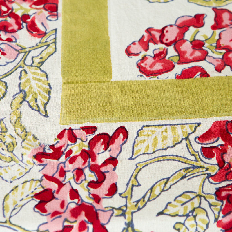 Wisteria Handmade Floral Tablecloth, 128" x 71", Pink/Green