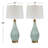 Modern Coastal Aqua Glass Table Lamp Set of 2 with White Linen Shades, 30" Tall