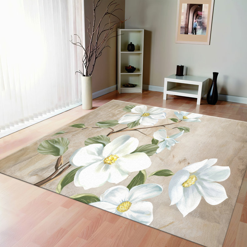 Non-Woven Soft Contemporary Printed Rug with Intricate Floral and Leaf Design in Vibrant Colors Perfect for Adding a Unique Touch to Any Living Space