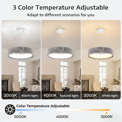 Suspension annulaire DEL à intensité variable de 18,9 pouces avec texture mouchetée noire et blanche ; température de couleur réglable ; fabriquée en métal et en acrylique ; convient aux salles à manger, aux salons et aux chambres.