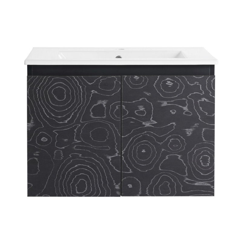 Meuble-lavabo mural flottant 24 po avec lavabo en céramique et armoire à fermeture en douceur, conception peu encombrante
