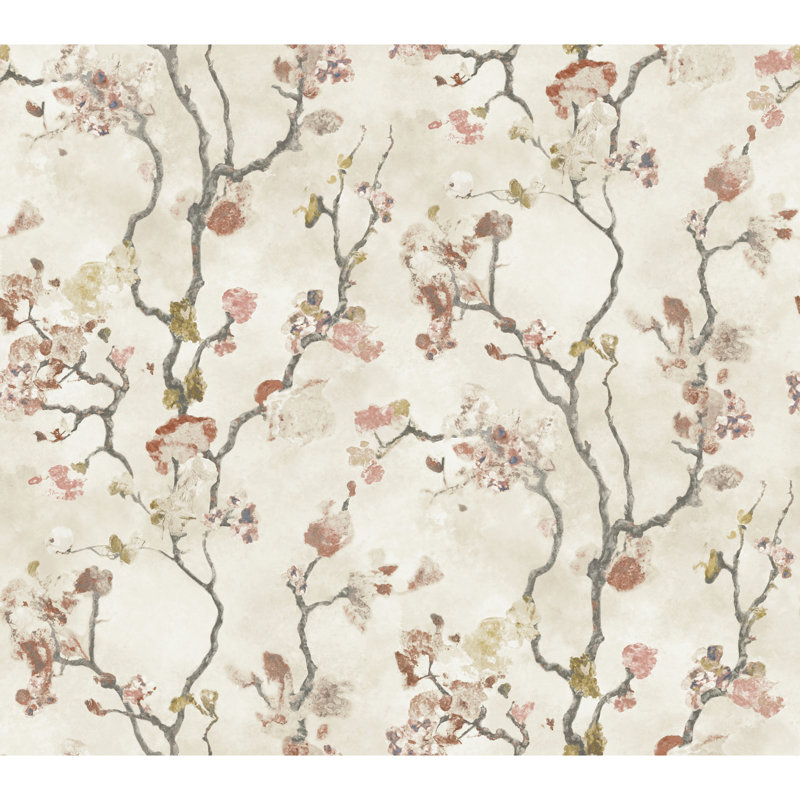 Papier peint rose Avril Chinoiserie, Orange