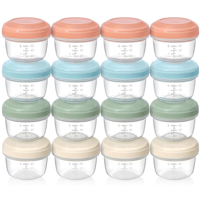 [16 Pack] 4 oz Small Containers with Lids, Reusable Plastic Containers for Snack and Puree, Salad Dressing Container to Go, Deli Containers, Freezer Baby Food Containers, Dishwasher Safe, BPA Free