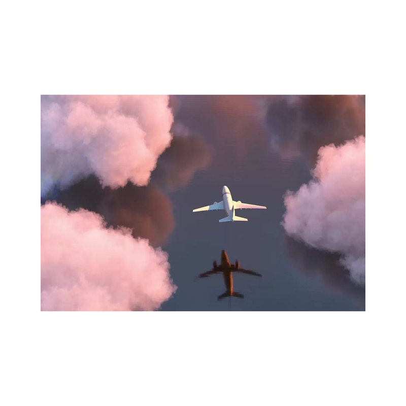 Airplane Flies Over The Water by Mike Kiev - Wrapped Canvas Print, 30.48 cm H x 45.72 cm W