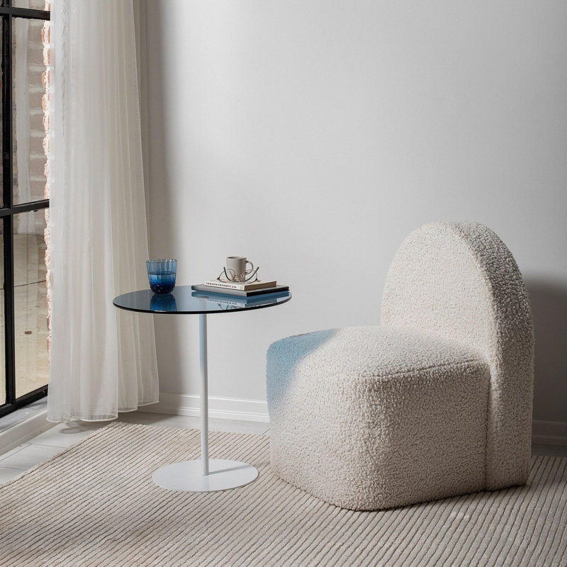 Table d'appoint moderne 19,7 po x 19,7 po x 19,7 po | Plateau 100% verre trempé, cadre robuste 100% métal | Finition blanche et bleue élégante, parfaite pour le salon, la chambre à coucher ou le bureau | Design élégant et contemporain