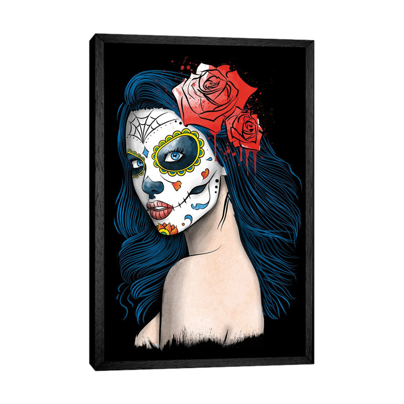 La Calavera Catrina 1 Piece Wall Art on Canvas, 66.04cm H x 45.72cm W x 3.81cm D, Black Framed