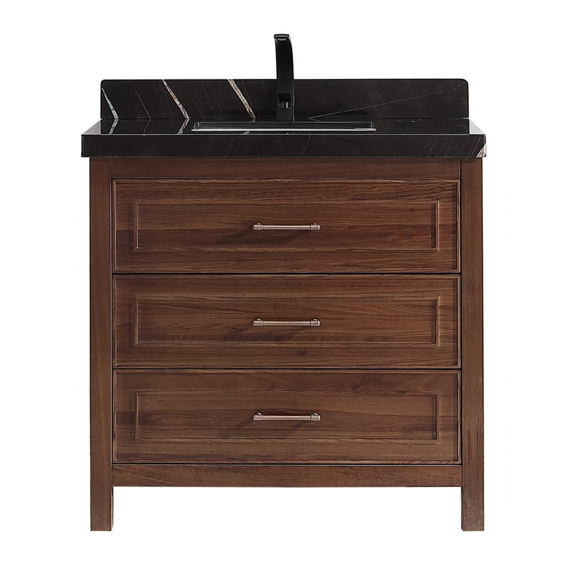 Meuble-lavabo en Ã©bÃ¨ne de 36 po avec plan de travail WK-36 de 2 po d'Ã©paisseur, Brun, Noir