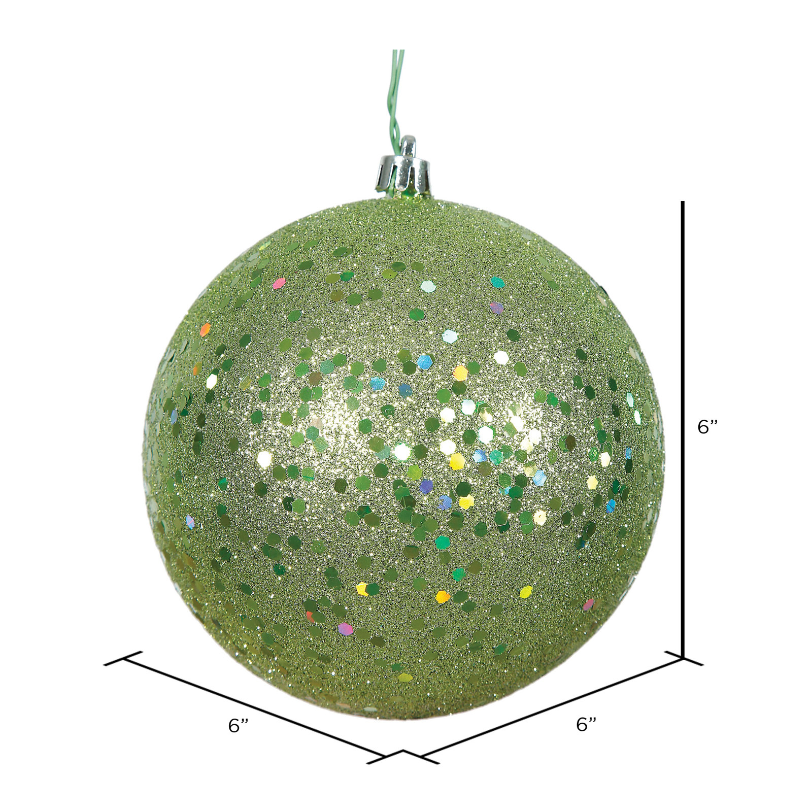 Christmas Ball Ornament, 6" H x 6" W x 6" D, Sequin Celadon