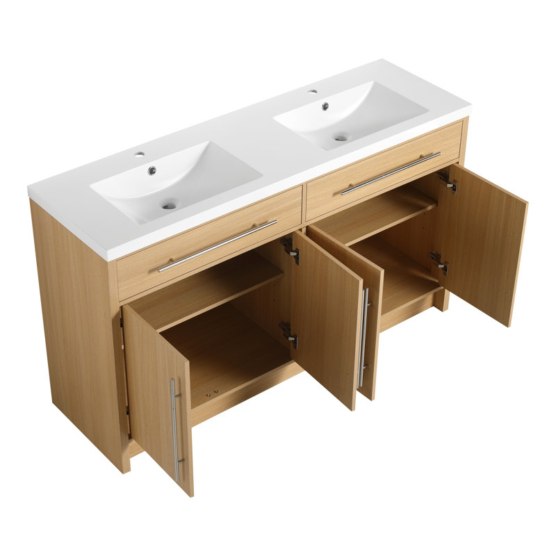 Meuble-lavabo autoportant 60 po avec double lavabo et portes en résine Riggs