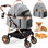 Poussette stable à 4 roues pour animaux de compagnie Pirecart pour chiens / chats de taille moyenne (55 lb maximum) - Conception convertible 3 en 1 avec support amovible et mécanisme de pliage en un clic
