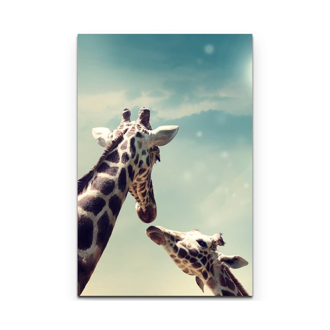 Leinwandbild Giraffe mit Kind Nahaufnahme