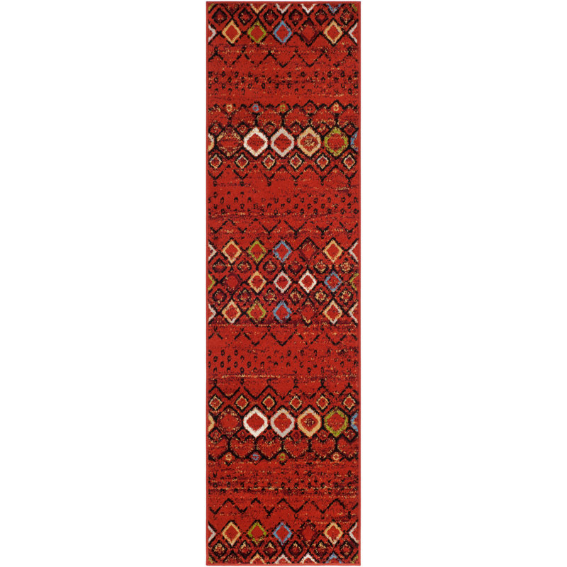 Tapis performance à motif sud-ouest Aird, Terracotta/Multi, Tapis de couloir 2 pi 3 po x 8 pi