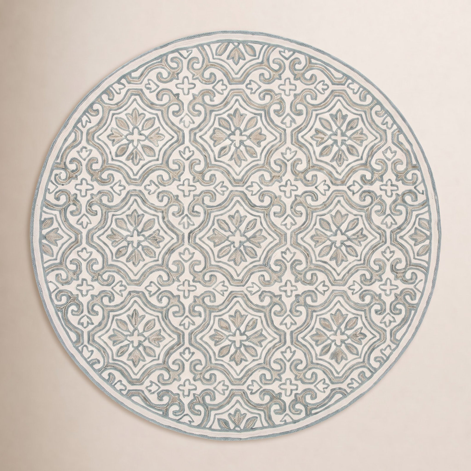 Hand-Tufted Wool Damask Rug, Round 7'