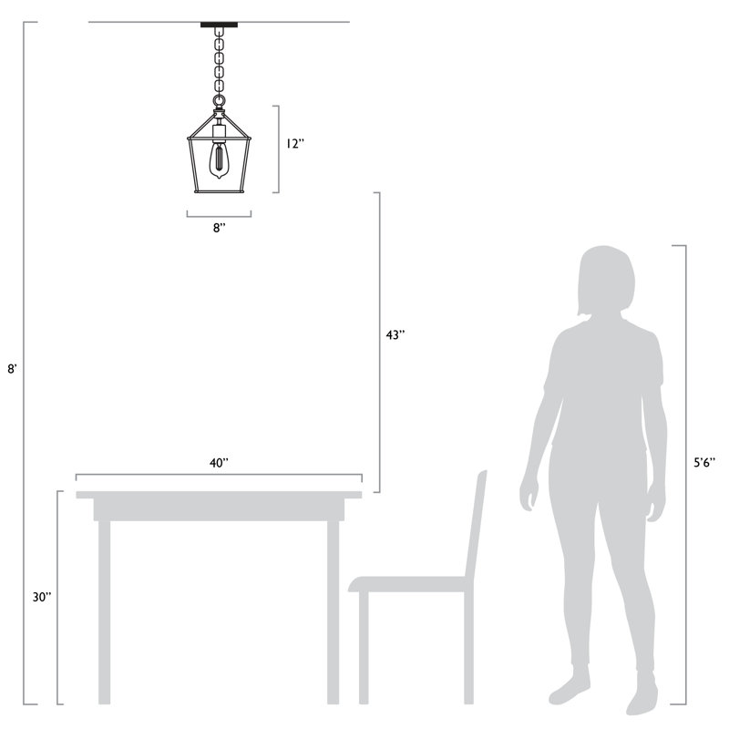 Luminaire suspendu carré à 1 lumière Ochoa, Noir, H 12,5 po x l 8 po x P 8 po
