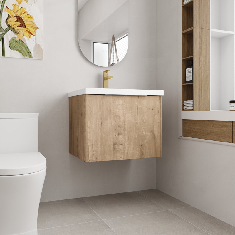23.63'' Single Bathroom Vanity with Resin Top, Imitative Oak
