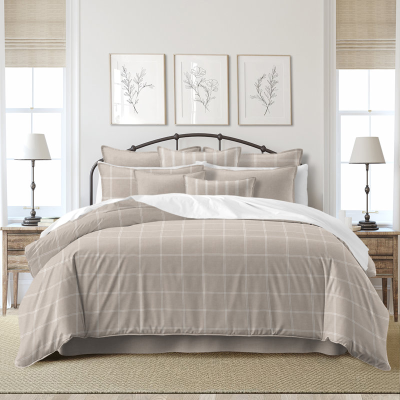 Shay Window Pane Natural Cotton Comforter Set  8 Piece, Full Comforter + 7 Additional Pieces