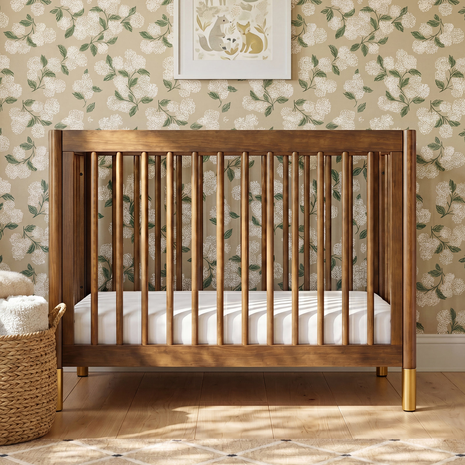 Gelato Pine 4-in-1 Convertible Crib, Natural Walnut/Gold