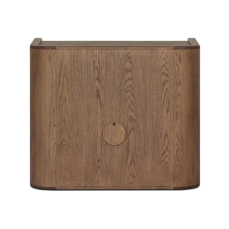 KIRAN Nightstand, Dark Green Lacquered Linen/Amber Oak Veneer