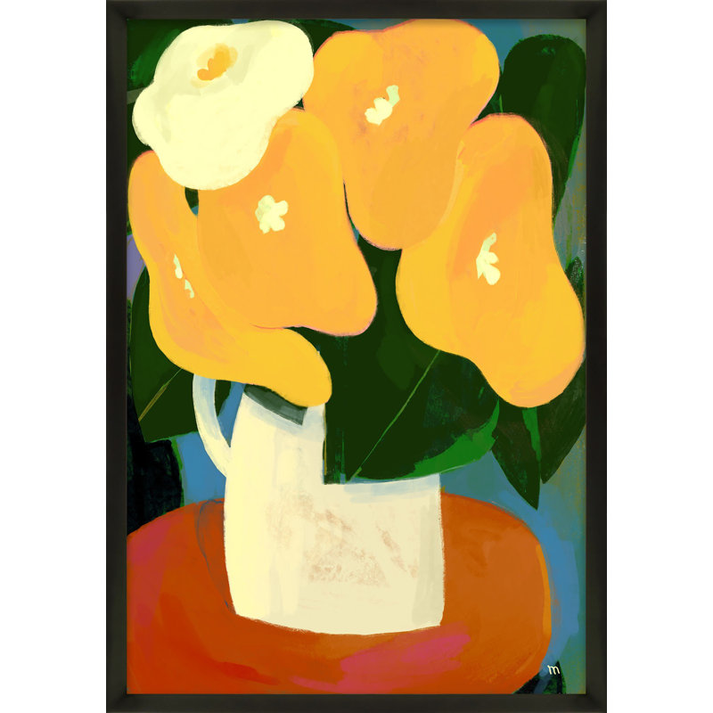 My Yellow Flowers Painting by StudioM, Black Framed, 30" H x 21" W x 1.25" D