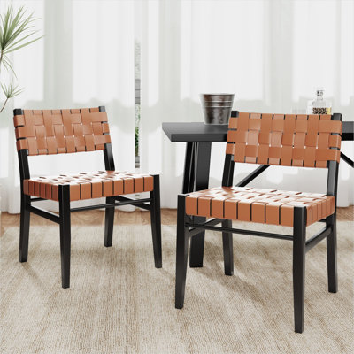 Ensemble de 2 chaises d'appoint en similicuir brun avec garniture cloutée, style industriel moderne