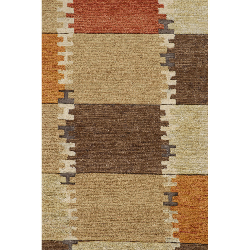 Rug & Kilim’S Scandinavian Style Rug In Beige-Brown Gold & Red Geometric Pattern