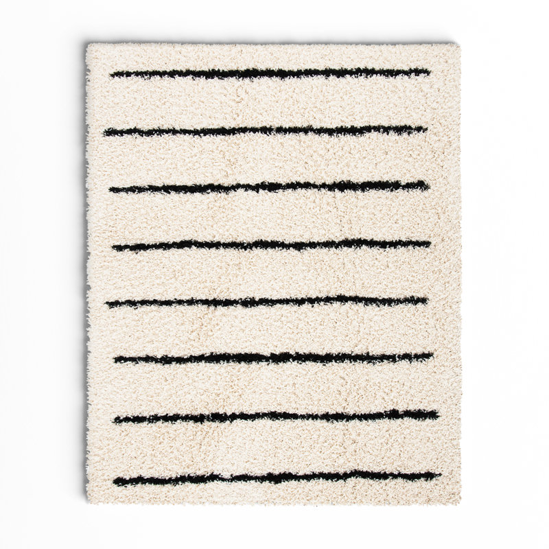 Chandless Striped Ivory/Black Area Rug, Rectangle 5'3" x 7'6"