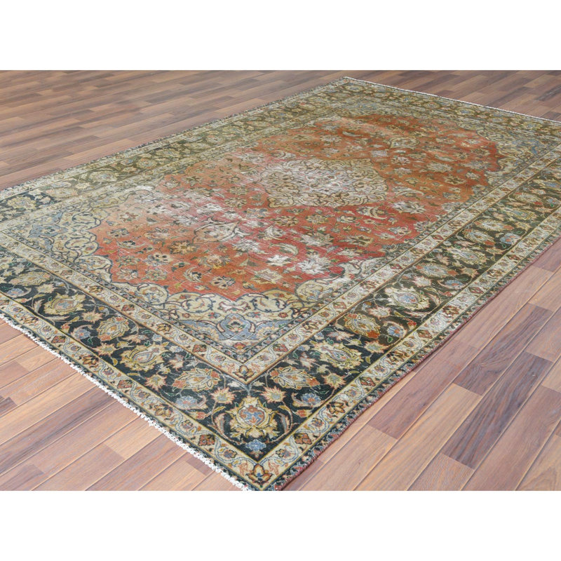 Tapis oriental 6 pi 10 po x 10 pi 6 po de couleur abricot, laine usée, noué à la main, Kashan persan rétro, aspect vieilli, court recadré 29C7C59C31044841B9312C9B12C46B33