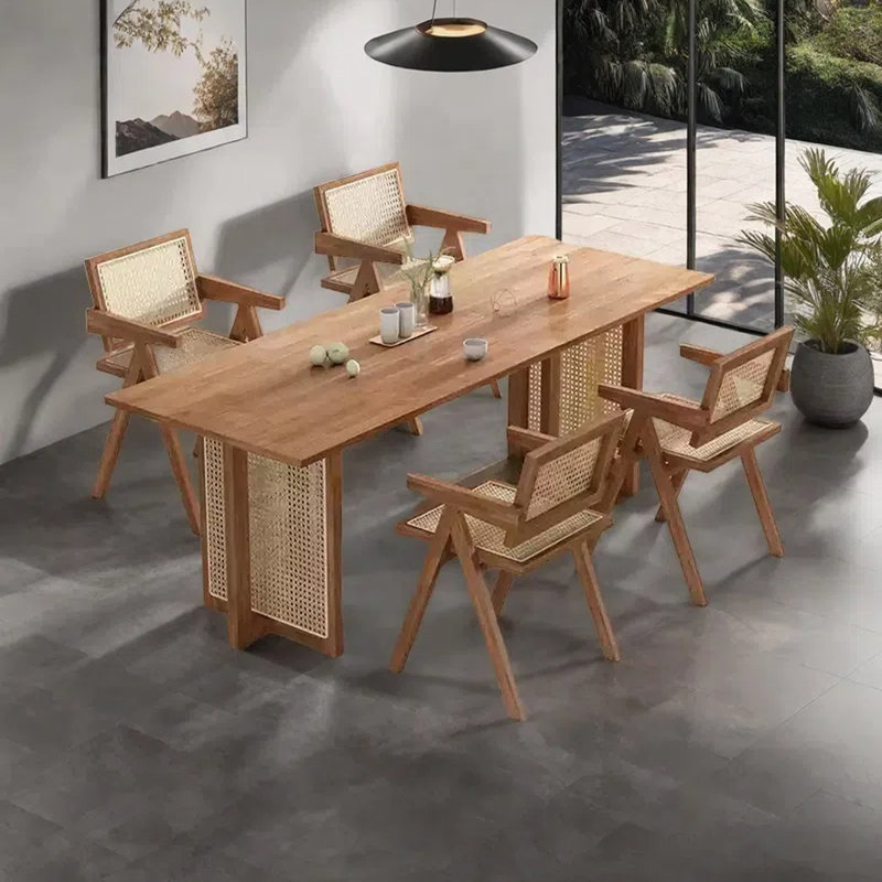 Rattan household dining table, 29.13"H x 62.99"L x 31.5"W