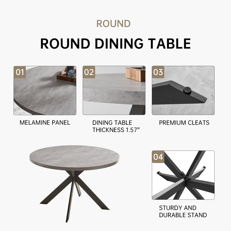 Bourke Modern Kitchen Dining Set, Round Dining Table with Dining Chairs, Black