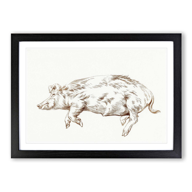 Resting Pig by Jean Bernard - Picture Frame Drawing Print, 48cm H x 65cm W x 2cm D, Black Framed