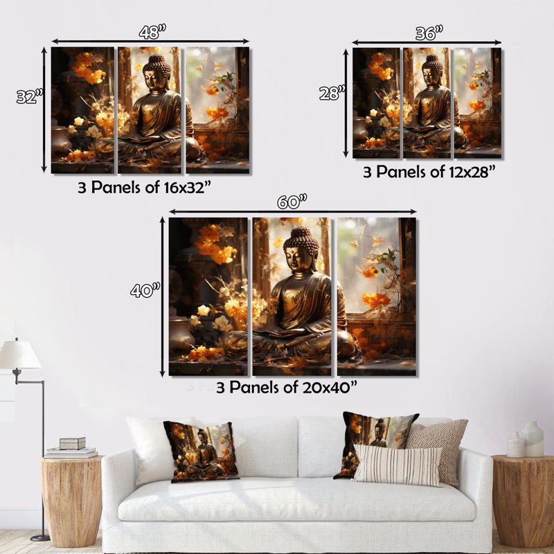 Bouddha doré thaïlandais - art mural de la Thaïlande, Cadre flottant blanc, 24" H x 32" W