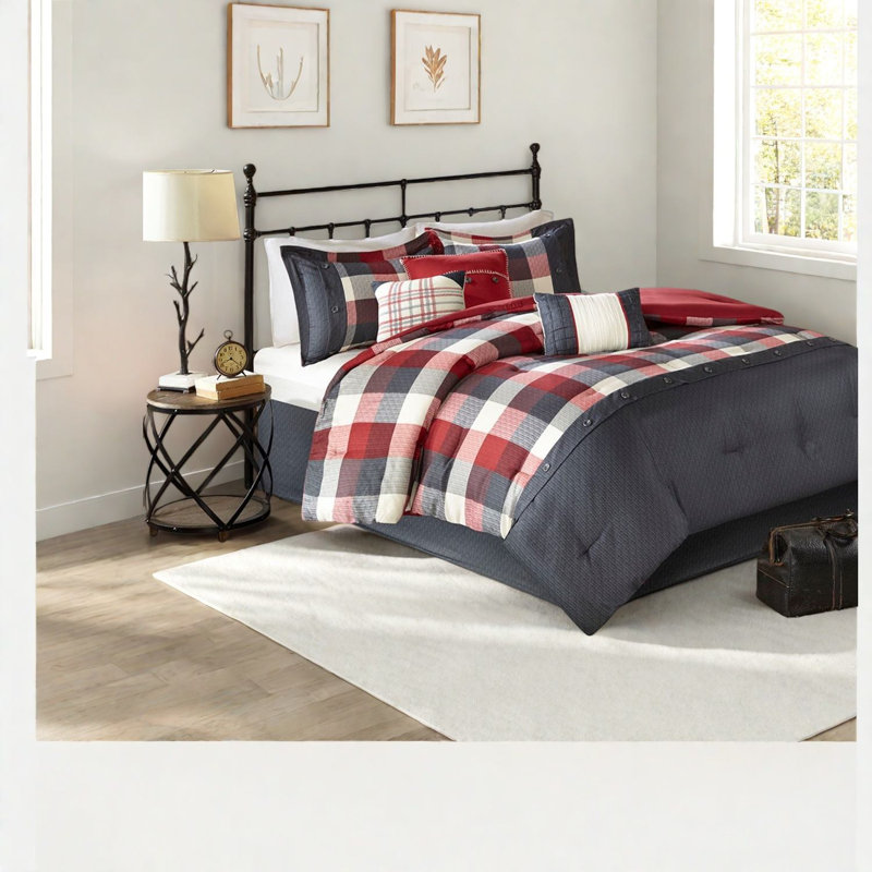 Ensemble de literie 7 pièces Rustic Farmhouse, tissu en polyester à chevrons, édredon confortable pour grand lit